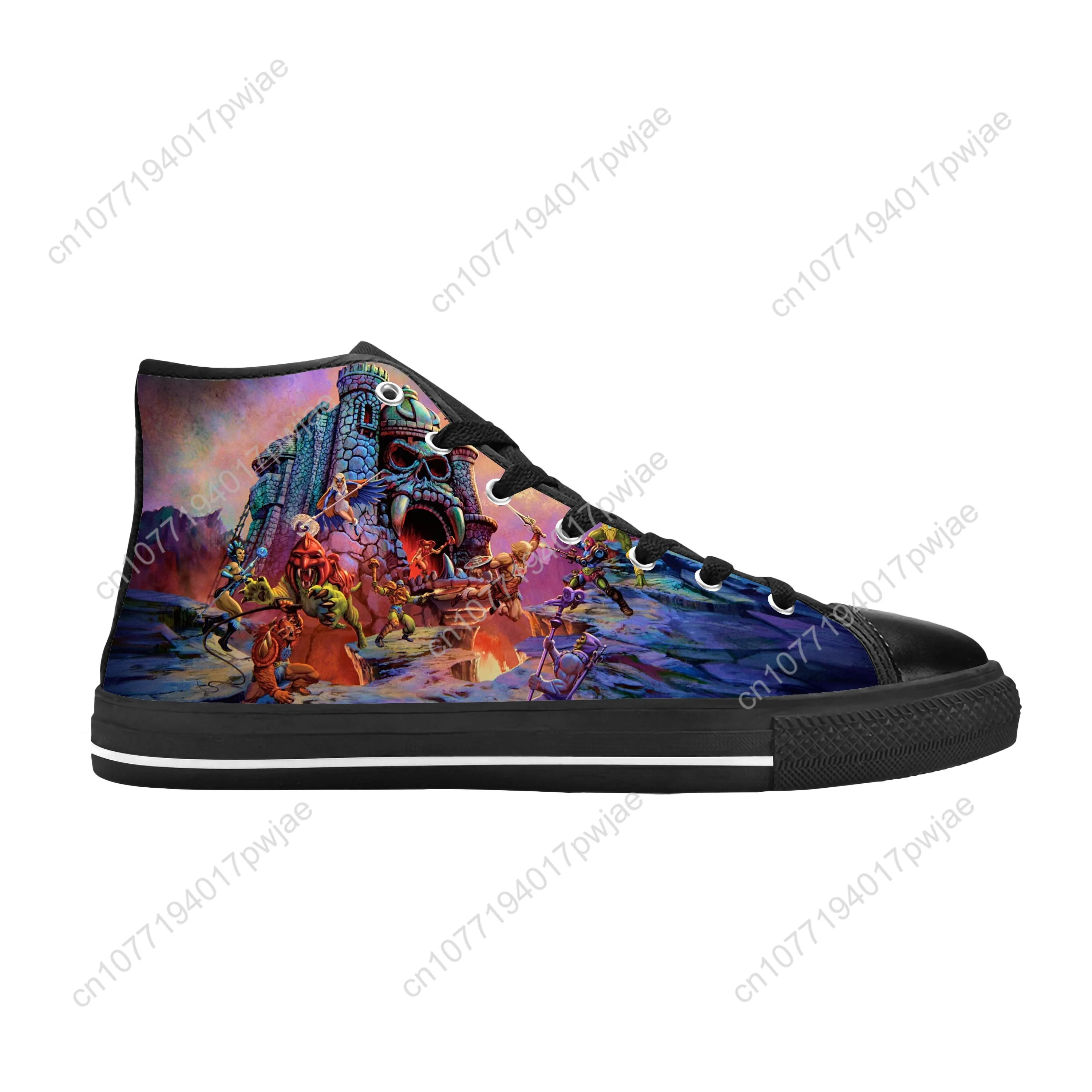 Sepatu sneaker pria wanita, sepatu pria wanita motif 3D nyaman bersirkulasi, sepatu atasan tinggi, sepatu kain kasual Skeleton, sepatu Master Of The Universe