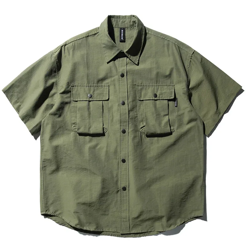 

HELLOMARCEL Top Quality EU US Size Luxury Streetwear Oversize Unisex Loose Fit Outdoor Vintage Short Sleeve Shirt