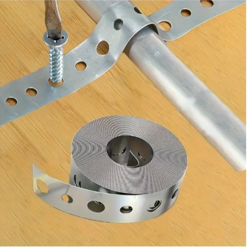 1 Roll Galvanized Steel Tape Perforated Metal Strip for Pipe Support Fixed Sheet Metal Work Pre-Punched Multi-Slot Metal Tape