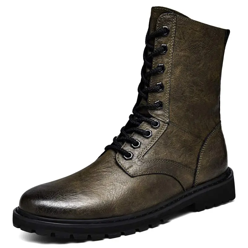 Plus Big Size 49 50 51 52 Winter Mens High Top Leather Boots Combat Tactical Shoes Hunting Khaki Black Retro Sales Discounts