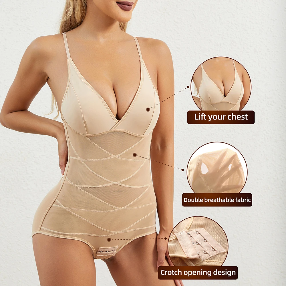 Shaping Bodysuit Women Tummy Control Waist Trainer Full Body Shaper Underdress V Neck Bra Jumpsuit Top Slimming Belly Shapewear