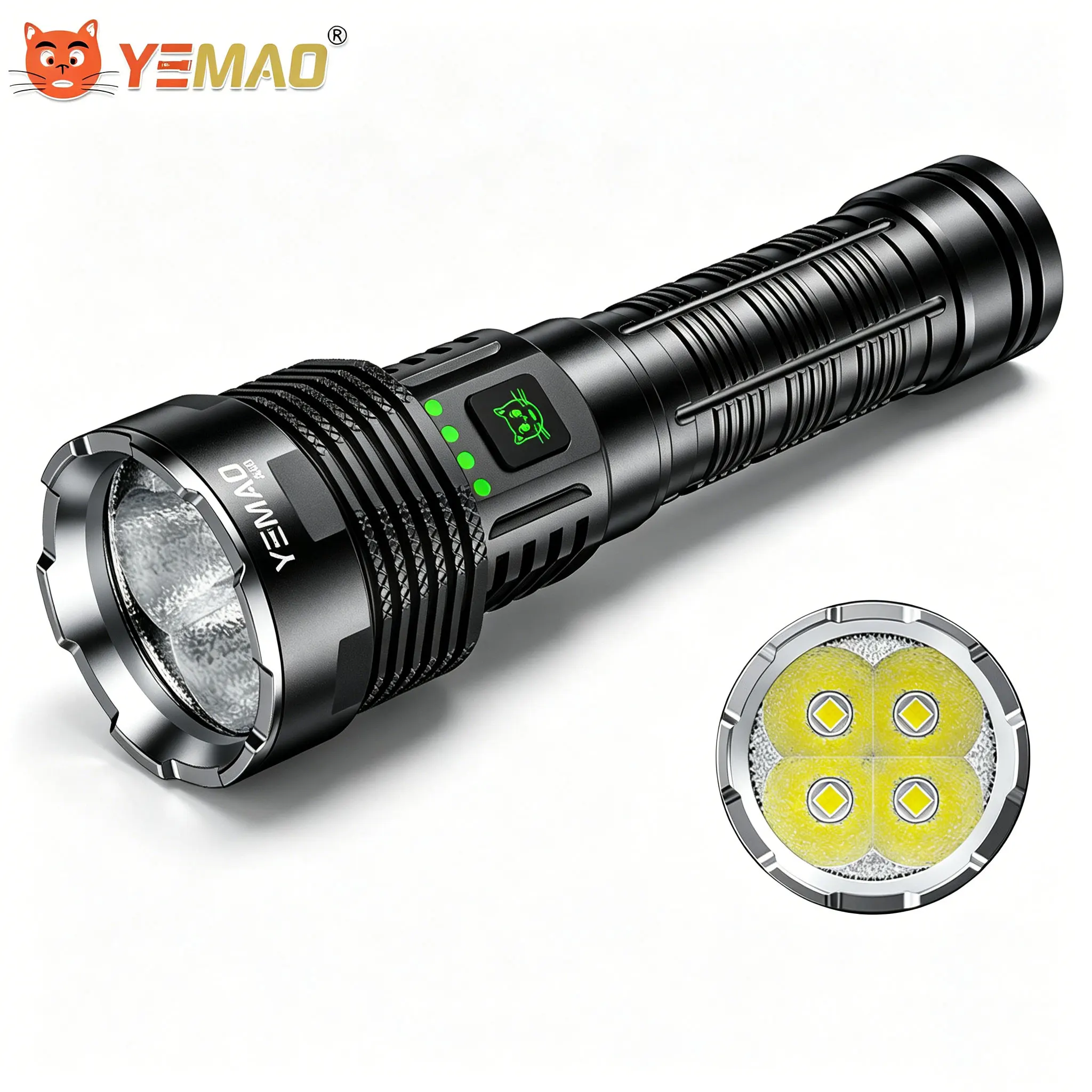 

YEMAO A40 Ultra High Lumens Flashlight 10100LM Four 50.3 LED 650m Throw 7 Modes Moonlight Strobe USB-C EDC TacticalFlashlight