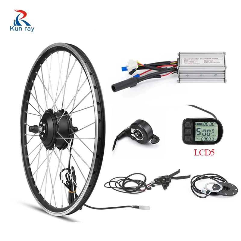 

KUNRAY 48V 500W Electric Brushless Gear Hub Motor 20" 26" Front Motor Wheel Ebike Conversion Kit Bldc Controller KT LCD5 Display