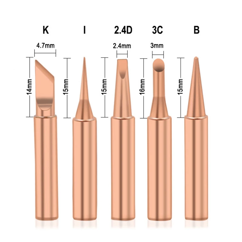 5PCS Copper 900M-T Soldering Iron Tip Set Electric Soldering Iron -free Welding Tips Head BGA Soldering Tools Welding Tips