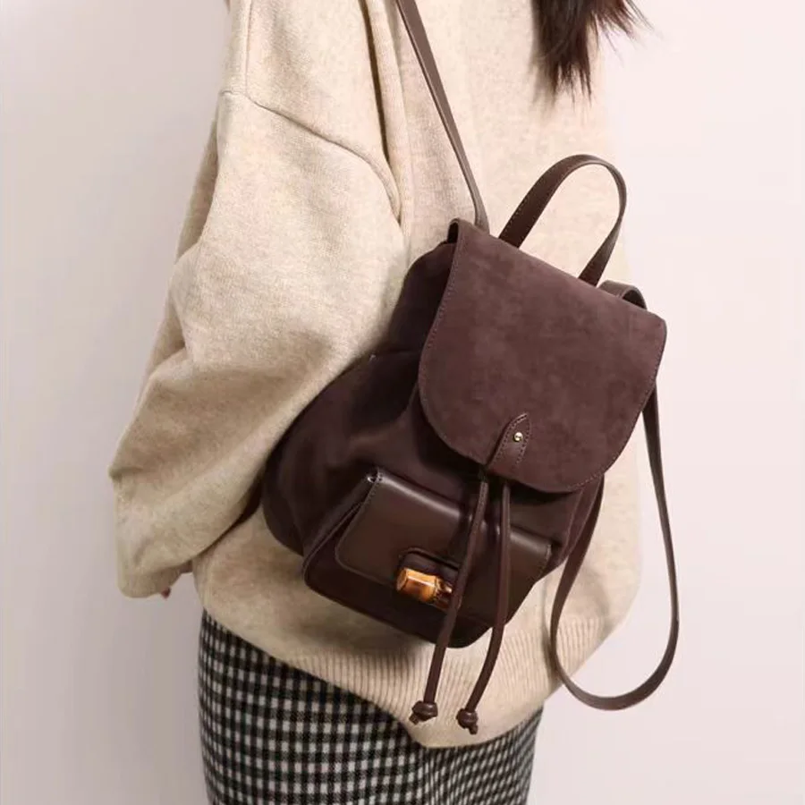 2024 New Autumn Winter Backpack Vintage Stylish Purse College Backpack With Bamboo Clasp