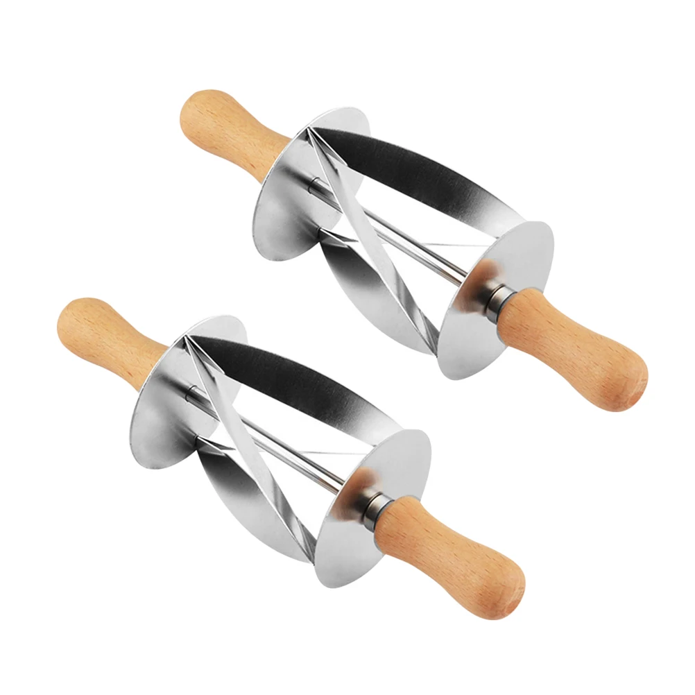 

Ergonomic Croissant Cutter Stainless Steel Roller with Oak Handle Nonchemical Wearresistant for Baking Kitchen Tools