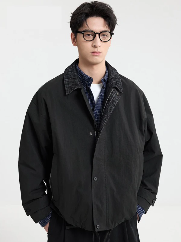 

Trendy Men's Workwear Collared Jaet Loose Splice Design Vintage Barn Sle Outerwear Casual Waterproof Long Sve ort