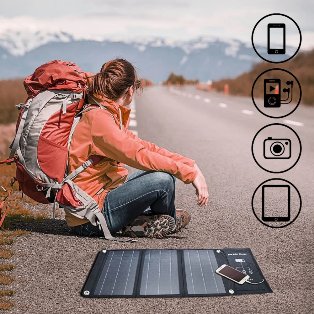 Byscoon Portable Outdoors Solar Panel 5V 21W Foldable Waterproof USB Solar Cells Smartphone Mobile Power Battery Charger