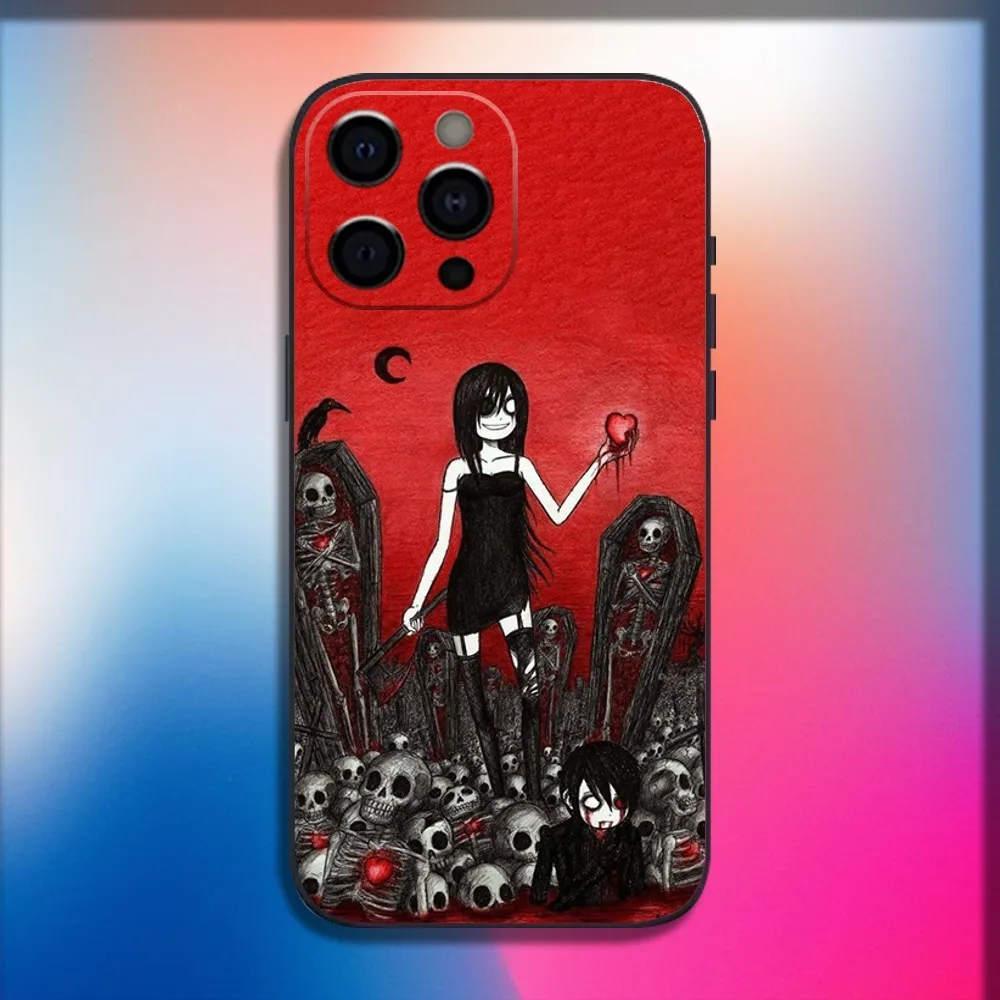 Love Black and Cute Emo Phone Case For iPhone 16,15,14,13,12,11,Pro,X,XS,Max,XR,Plus,Mini Soft Black Cover