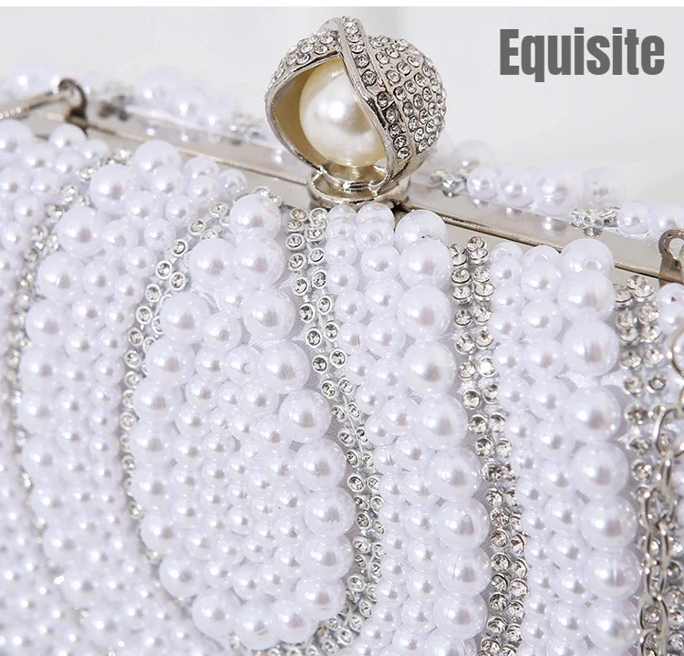 Full Beaded Pearl Evening Clutch Bag Latch Women Wedding Dinner Party Purse Evening Purse Banquet Bag European Style Bridal Bag