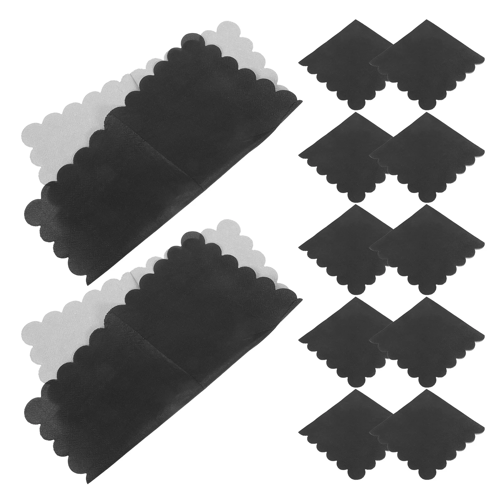 

100Pcs Black Scalloped Dinner Napkins Disposable Elegant Fan Shape Party Wedding Shower Table Napkins Bulk