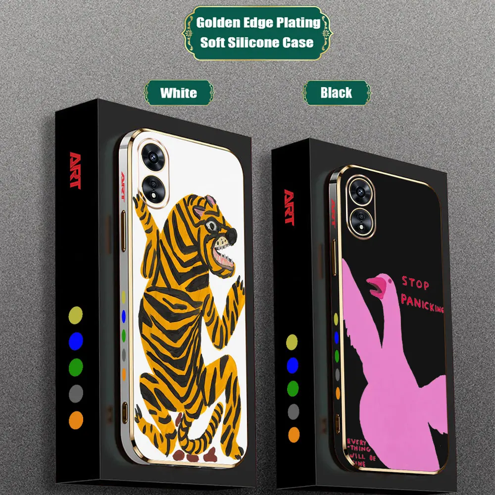 D-DavidS-S-Shrigley Visual Art Phone Case For OPPO Reno 12 11 11F 10 8 8T 7 7Z 6 6Z 5 5F 4 4F Pro Plus Lite Luxury Plating Cover