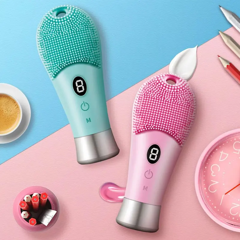 9 ギア電動フェイシャルブラシクリーナー皮膚振動スクラバー回転高周波振動顔シリコン充電式