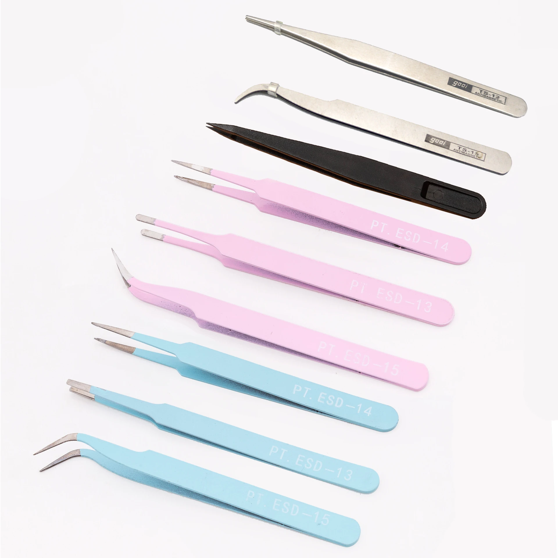 Pink blue tweezers straight end elbow flat head ESD anti-static tweezers beauty nail DIY plastic tweezers