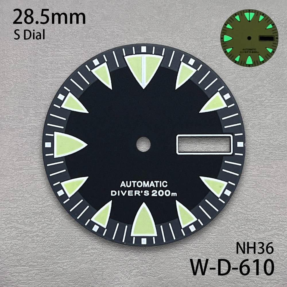 28.5 มม.S โลโก้ Monster Dial Fit NH36/4R36 การเคลื่อนไหวสีเขียวส่องสว่าง Dual ปฏิทิน Dial นาฬิกาการปรับเปลี่ยนอุปกรณ์เสริม ﻿