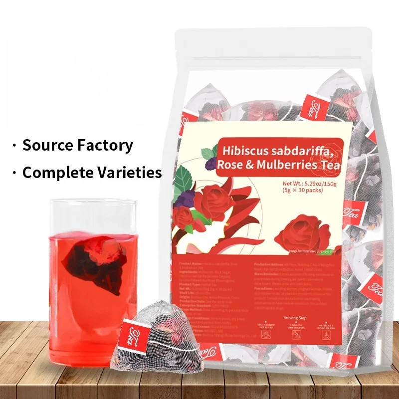 Roselle Rose Mulberry Tea - Antioxidante y Nutritivo Sangre |   Mezcla refrescante de frutas y flores |   Sin cafeína, sin OGM