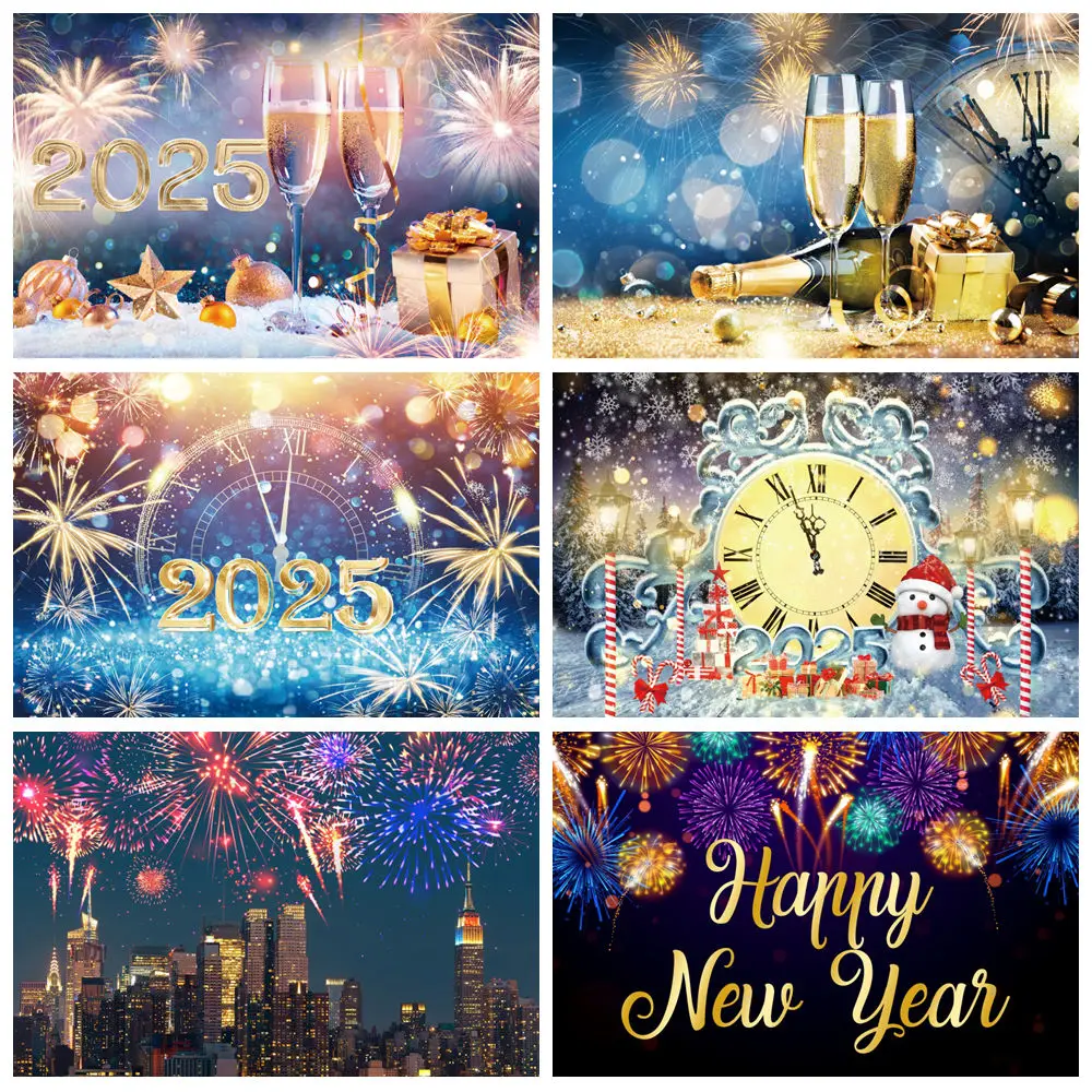 

2025 Happy New Year Photography Backdrops New Year Eve Sparklers Fireworks Celebrate Family Party Background Photo Studio Props