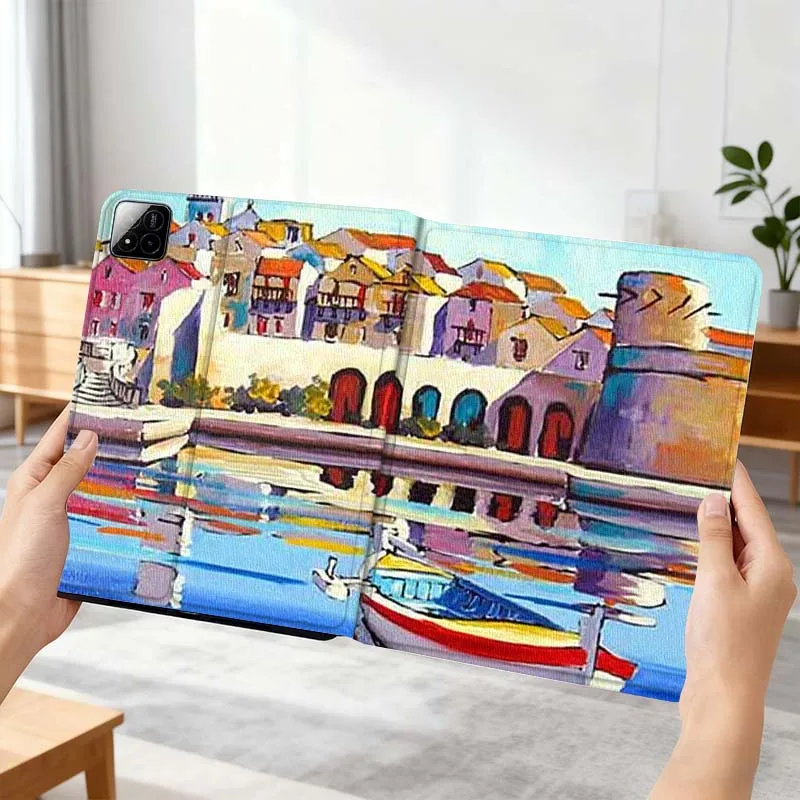

Colorful Harbor Boat Painting For Xiaomi Mi Pad Mini 4 5 6 7 SE Pro Plus Redmi Pad 2 SE 2025 8.8 11 Foldable Tablet Case Gift