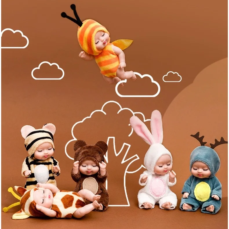 Simulação Rebirth Dolls para Crianças, Mini Cute Sleeping Baby Series, Cartoon Animal Toy, Presente de Aniversário, Nova Moda, 12cm, 1Pc