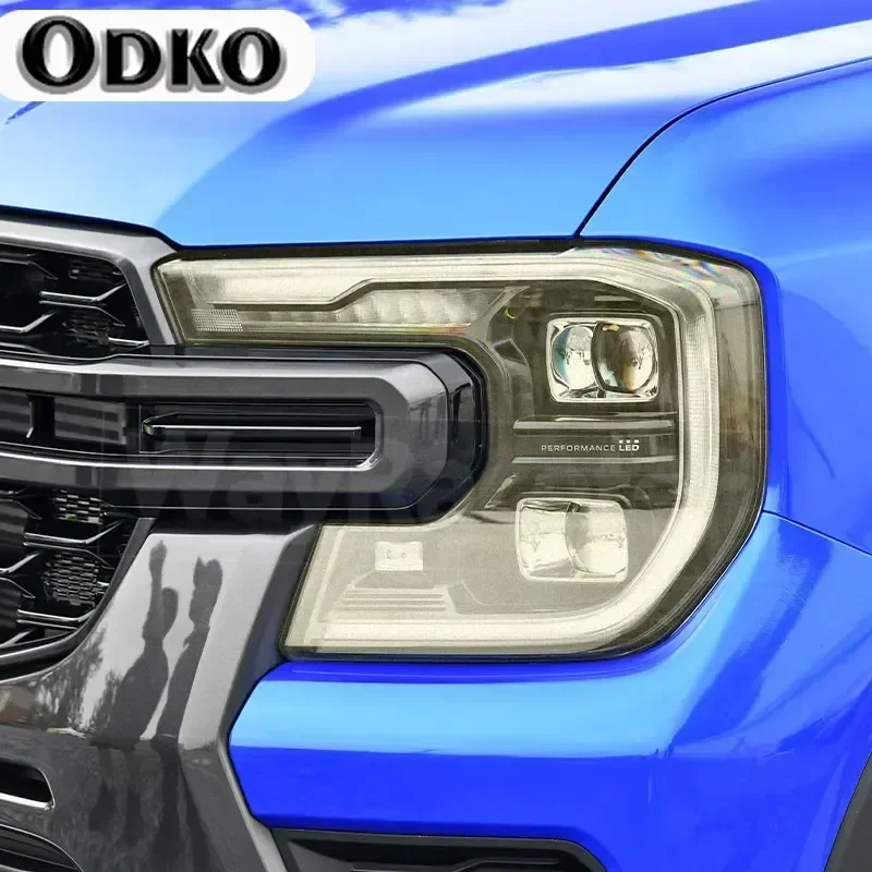 2 Pcs Car Headlight Protective Film Transparent Smoke Black TPU Sticker For Ford Ranger 2023 2024 T9 Wildtrack Raptor Accessorie