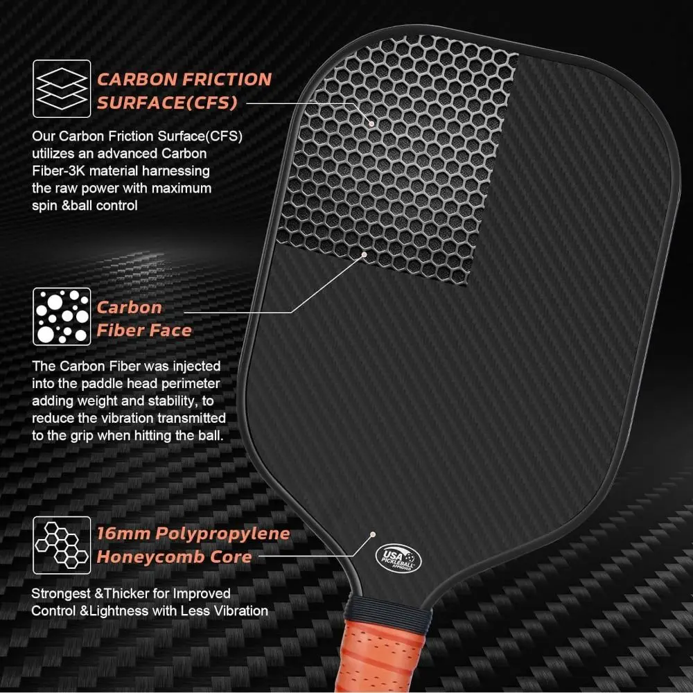 16mm Polymer Pickleball Paddle T700 Raw Carbon Fiber Pickleball Rackets Ergonomic Grip Anti-slip Sports Bat For All Ages