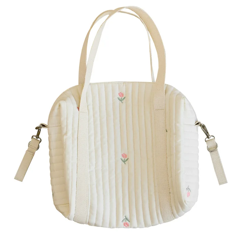 Zipper embroidered quilted mummy bag baby stroller hanger diaper bag