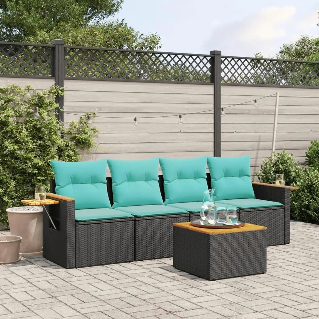 

5 Piece Outdoor Wicker Sofa Set with Cushions Black Rattan Furniture for Patio Garden Deck