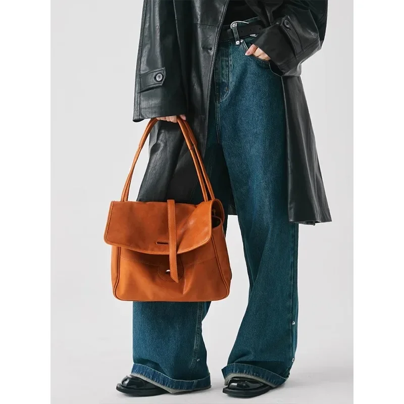 2024 Fashion New Vegetable Tanned First Layer Cowhide Women's Bag Niche Retro Tote Shoulder Bag Large Capacity Exquisite Handbag