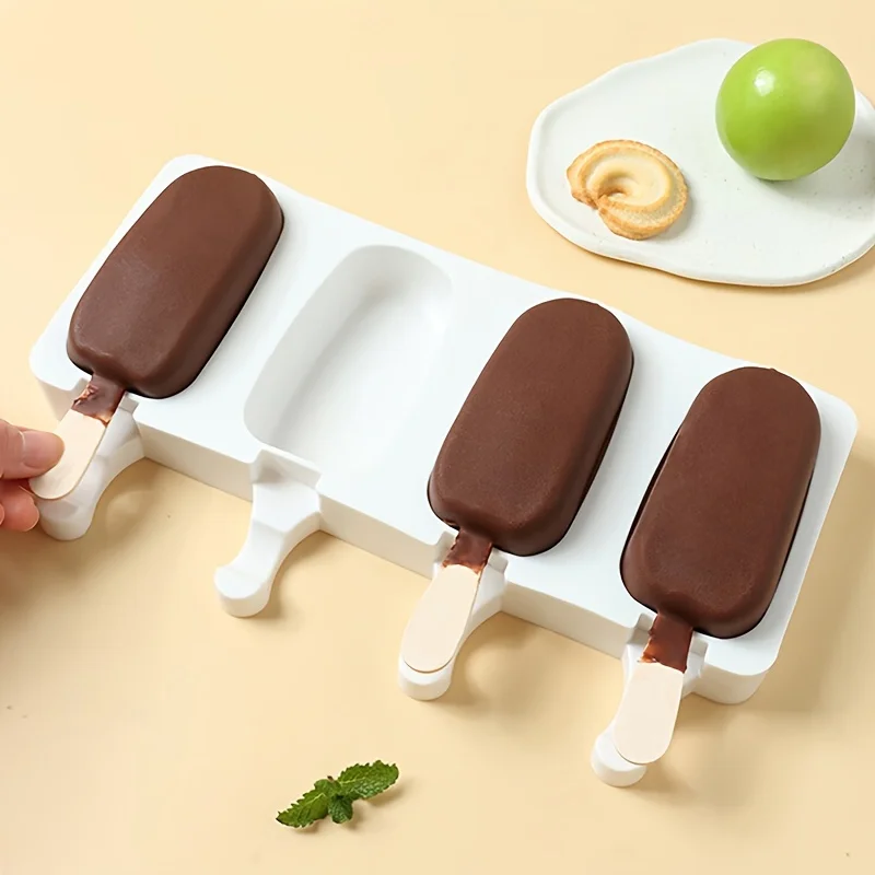 Popsicle Mold Set, Silicone Ice Pop Molds Ice Cream Oval Cake Pop Mold With 50 Wooden Sticks for DIY Popsicle