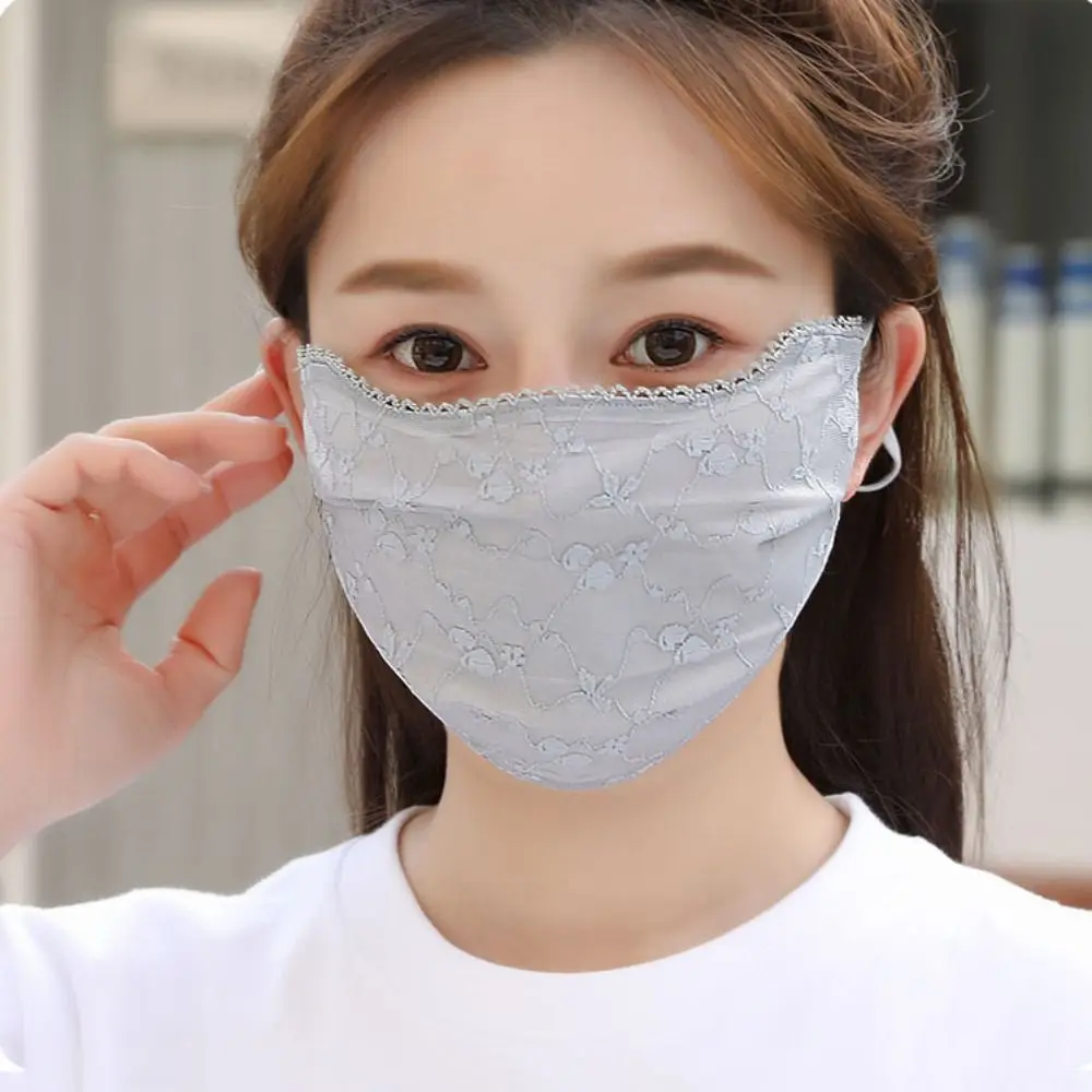 

Flower Sunscreen Lace Mask Sweet Hanging Ear Solid Color Sunscreen Face Cover UV Protection Sunshade UV Protection Mask Outdoor