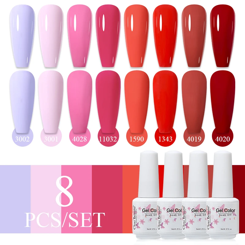 

Clou Beaute 8 шт. Гель-лак для ногтей Ярко-розовый, зеленый, пастельный цвет, гель-лак, УФ-гель, полупостоянные эмали для ногтей, маникюрный набор