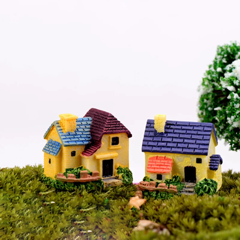 Cute Mini Brick Villa Resin Fairy House Miniature Landscape Craft Desktop Decoration Ornaments DIY Dollhouses Accessories