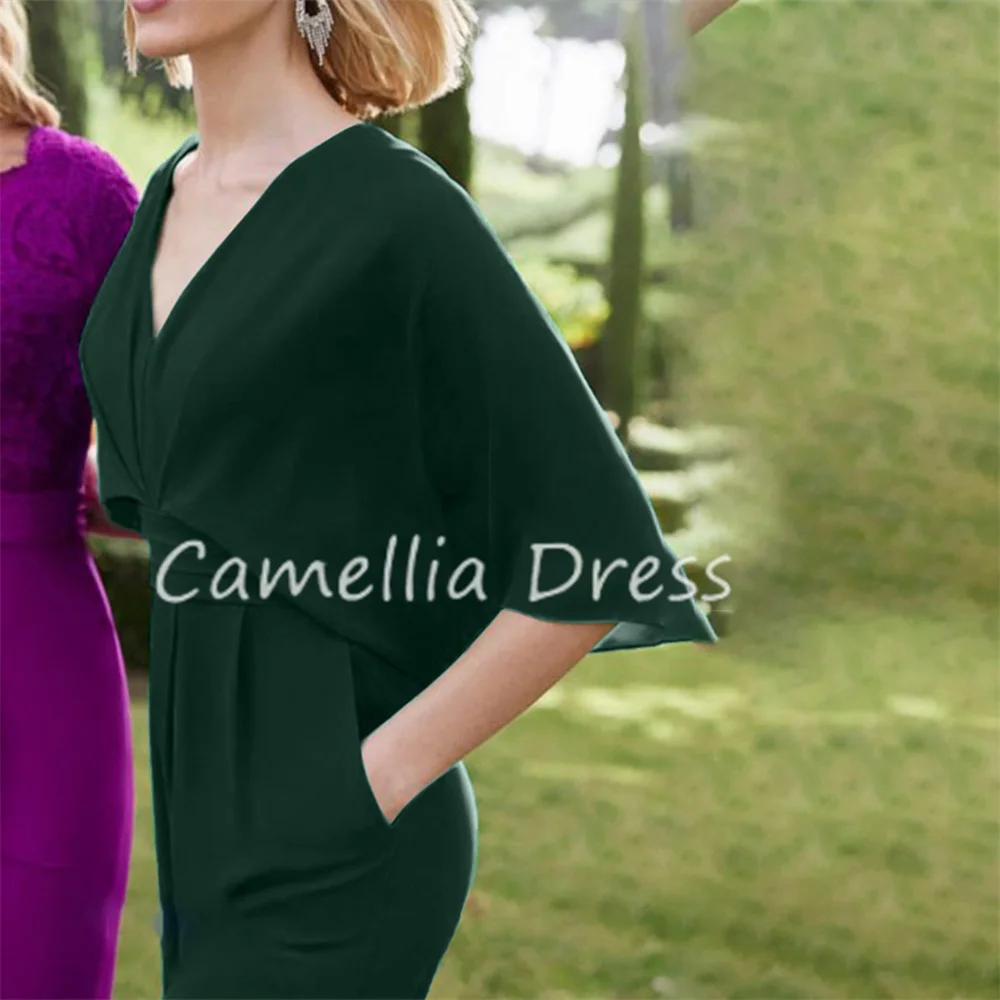 New V Neck Mother Of The Bride Dress Pantsuit Half Sleeves Floor Length Chiffon Formal Dresses Vestidos Mae Da Noiva Casamentos