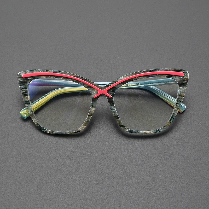 High quality vintage acetate glasses frame ladies fashion cat-eye optical large glasses Luxury brand makes prescription glasses