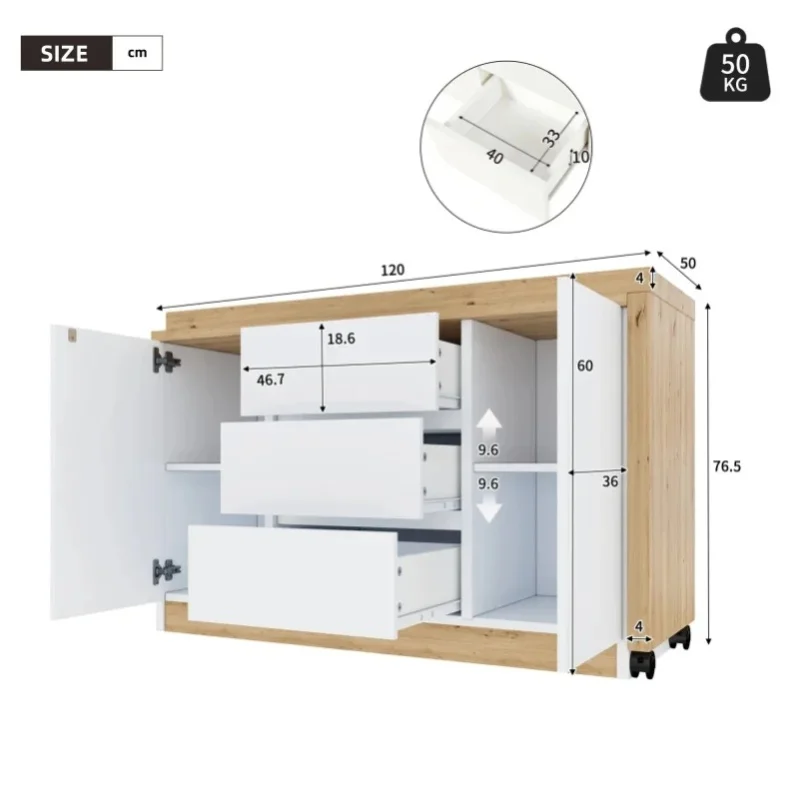 360° drehbarer Schreibtisch mit feststellbaren Rollen, 120x50x76,5cm, multifunktionaler, klappbarer Computertisch, L-förmiger Eckschreibtisch mit Sideboard, 4 cm dicke Tischplatte, 2 Türen & 3