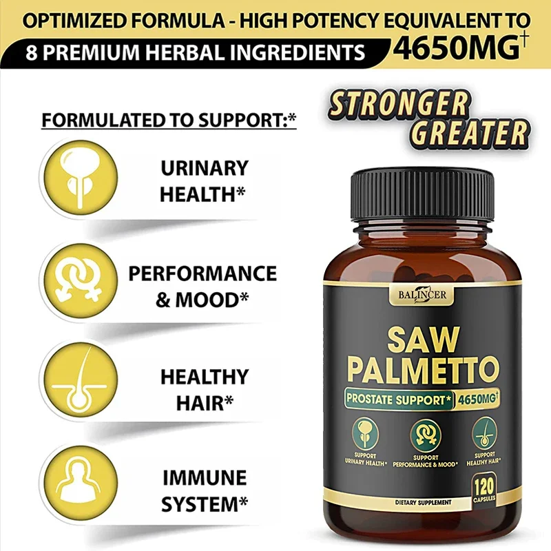 11-in-1 Saw Palmetto Capsules with Ashwagandha, Turmeric, Tribulus, Maca, Healthy Prostate and Hair Support