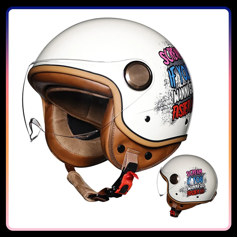 

Vintage Jet Helmet DOT Approved Open Face Helmet Retro 3/4 Motorcycle Helmets Men Cafe Racer Electric Scooter Bike Motorbike