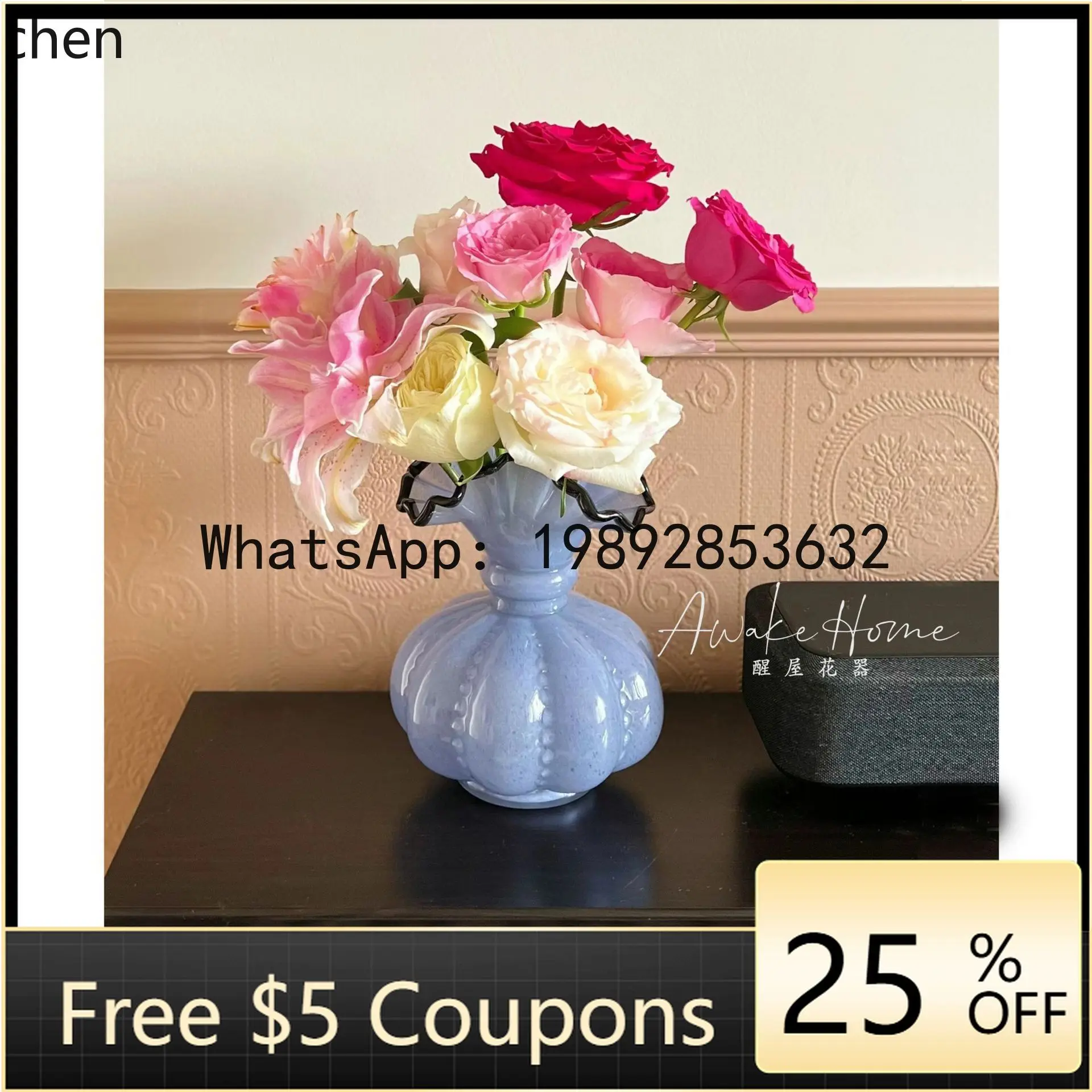 

L3-20 Vintage Fenton Style Handmade Glass Purple Vase French Retro Style Flower Arrangement Pumpkin Vase Light Luxury
