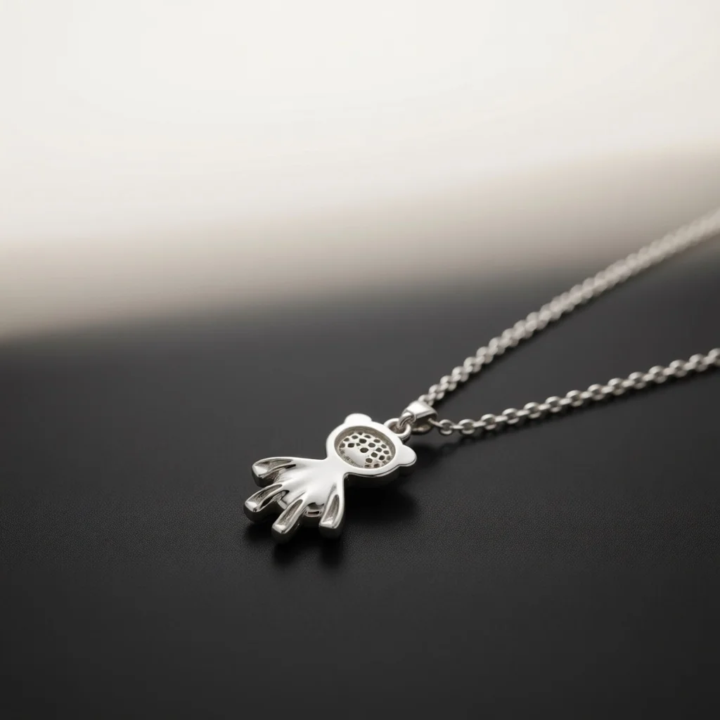 Playful Silver Tone Copper Chain Necklace, Cute Bear Pendant With Galaxy Color Bead & Clear Zircon Jewelry for Casual Matching