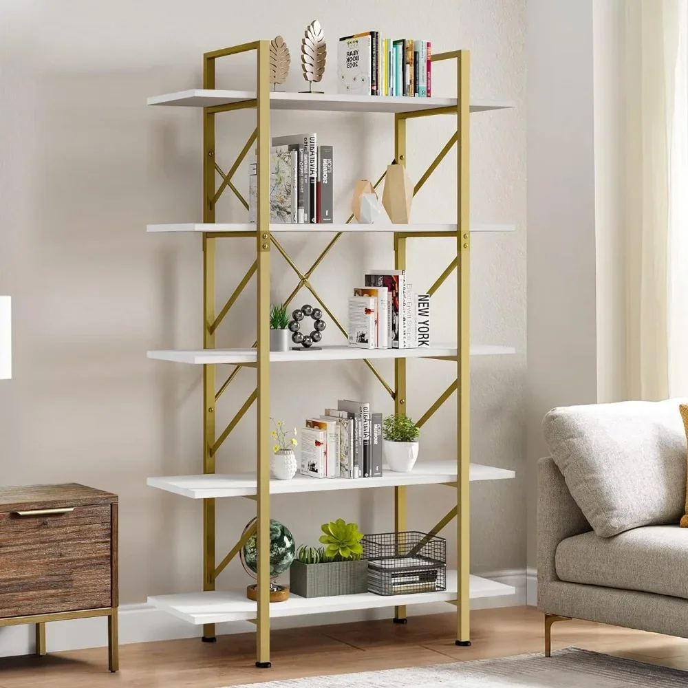 5 Tier Gold Bookshelf, 70.9