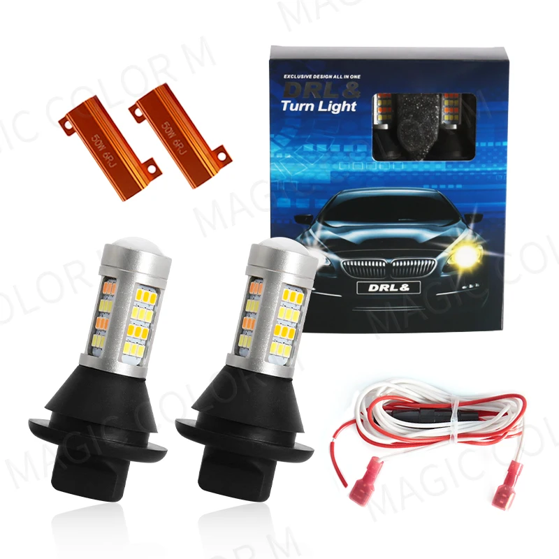 

2 Pcs T20 P21W W21W 1156 BA15S BAU15S PY21W 7440 42LED Canbus Dual-Color Car Daytime Running Light DRL Turn Signal Parking Lamp