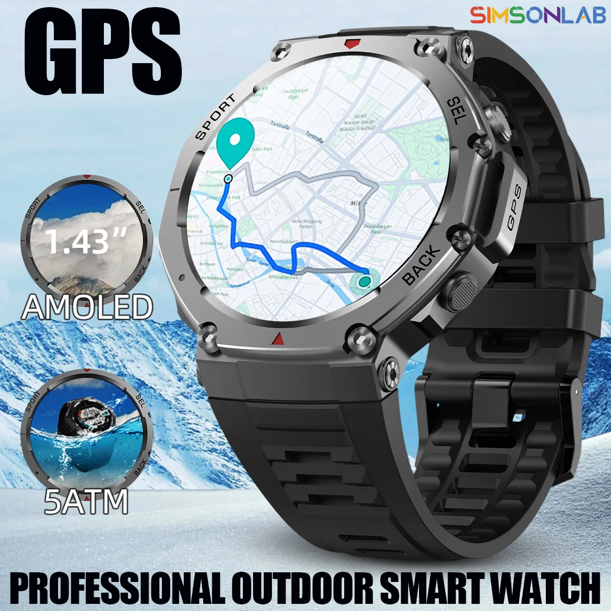 T-Rex3 GPS Смарт-часы 2025 для мужчин Военные умные часы Встроенный GPS BT Call 5ATM Водонепроницаемые 170 спортивных режимов Прочный стильный