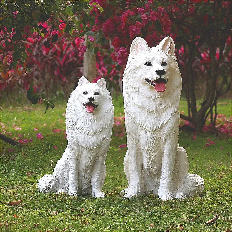 Simulated Samoyed Dog for Home Garden, Cute Dog Floor-standing Home Furnishing Animal Model, Fiberglass Sculpture Ornaments