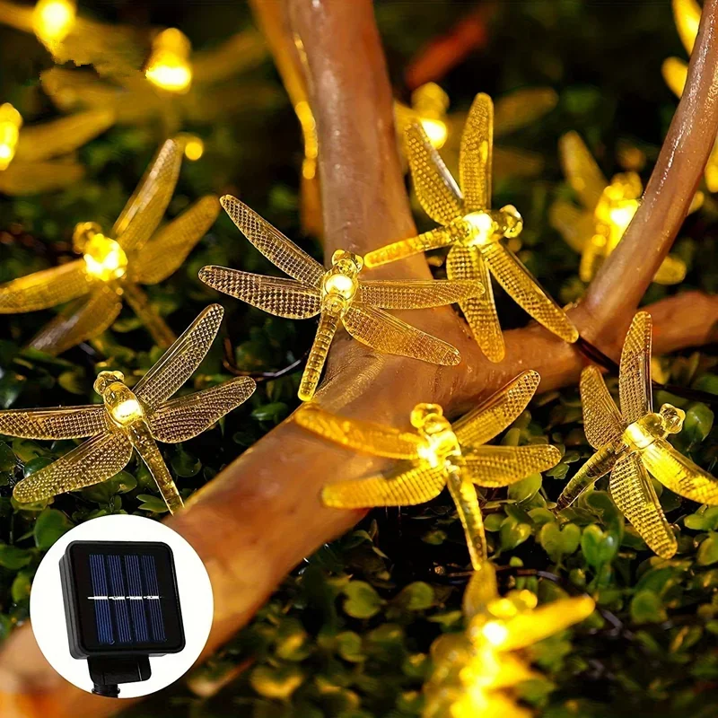 Solar Simulated Dragonfly String Light  Waterproof for Outdoor Garden Tree Patio Party Fairy Decor Lamp