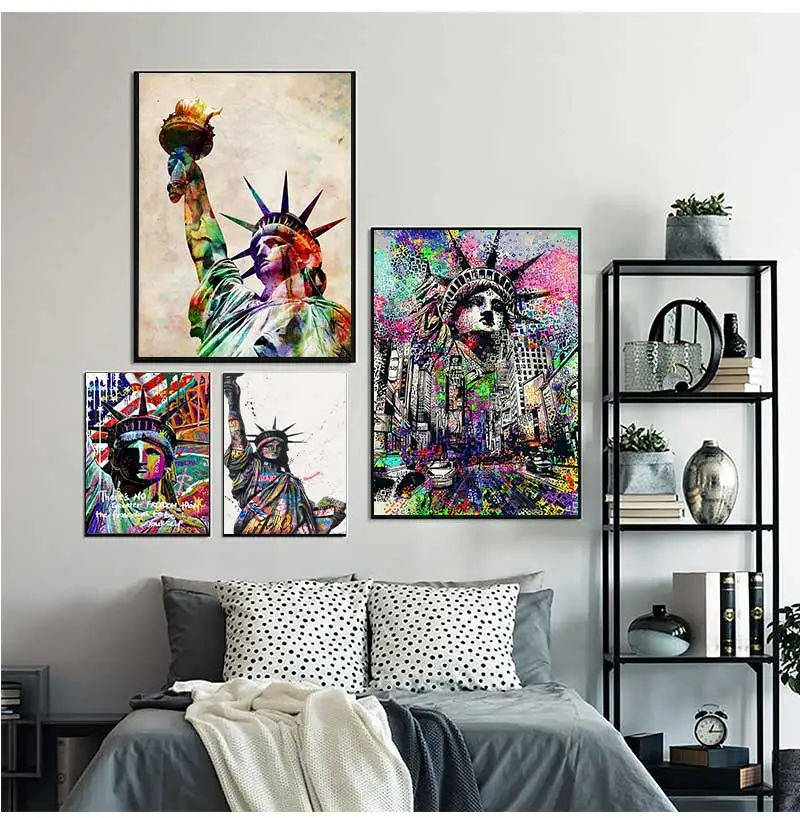 Painting Abstract Statue of Liberty Posters Prints Wall Art Picture for Living Room Decor Colorful Street Graffiti Art Canvas