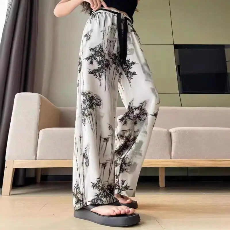 

Kawaii модные прямые брюки для девочек в китайском стиле, повседневная женская одежда с героями мультфильмов, весенне-летние брюки, стиль китайской живописи тушью