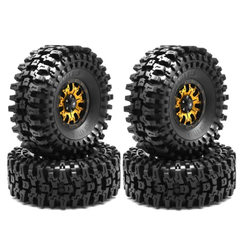 

4pcs 120mm Metal 1.9" Beadlock Wheel Rim Rubber Tire Set for 1/10 RC Crawler Car Traxxas TRX4 RC4WD D90 Axial SCX10 II III MST