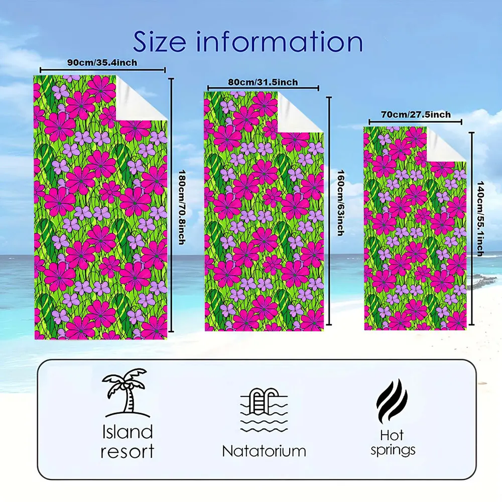 bright pink green flower Quick Drying Microfiber Beach Towel Lightweight for Swimming Camping Yoga - Bath Towel