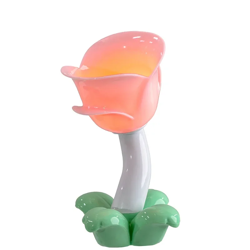 مصباح LED لطيف لرأس السرير، مصباح ليلي إلكتروني، مصباح طاولة مزخرف توليب