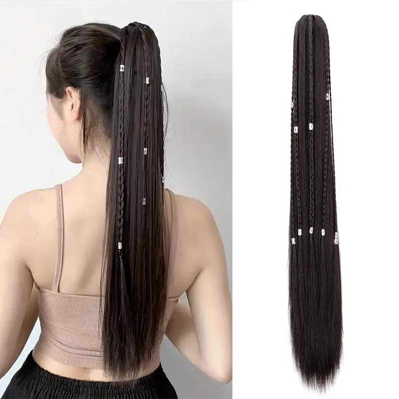 

Synthetic 22Inch Long Straight Ponytail Claw Clip-on Braid Fake Hair Extension Heat Resistant Hairpiece for Women
